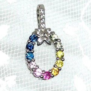 Natural Sapphire Rainbow Pendant Platinum Over .925 Sterling Silver